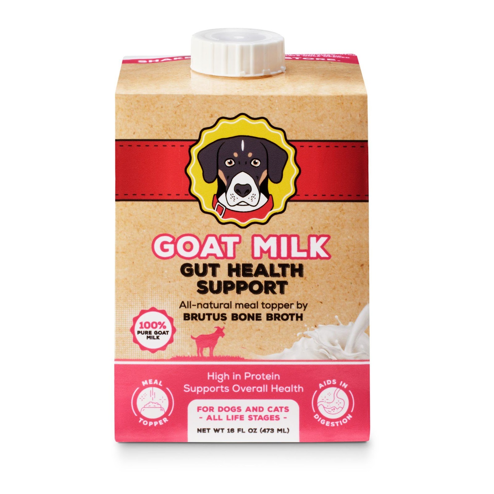 BRUTUS Broth Goat Milk Carton που προωθεί την υγεία του εντέρου και τη διατροφή για σκύλους και γάτες.